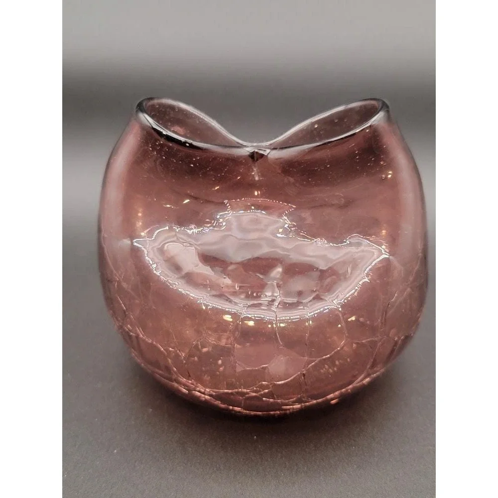 Vintage Blenko Amethyst Art Glass Vase Crackle MCM Hand Blown‎ Decor